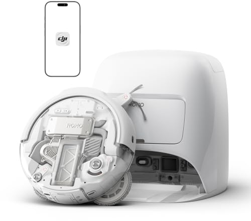 DJI Robot ROMO A aspirateur et serpillière | Robot transparent, aspiration de 25 000 Pa, détection de niveau drone, brosse anti-enchevêtrement