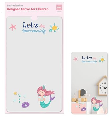 MYRO - Self-Adhesive Designed Mirror for Children – Wall-Mounted Shatterproof Acrylic Wall Mirror for Kids’ Bedroom, Nursery, School Locker & Playroom (Little Mermaids)