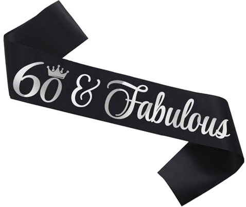 Fabulous 60 Birthday Sash Black with Silver Foil Funny Sixty Birthday Sash for Women 60th Bday Party Decorations Bday Sign Gift
