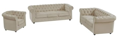 Vente-unique - Sofa 3-Sitzer + Sofa 2-Sitzer + Sessel Chesterfield - Samt - beige