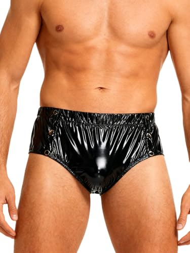 Jugaoge Calzoncillos brillantes para hombre Slip con botones Ouvert Lencería Elástica Cintura Bañadores Prácticos Pantalones de bikini impermeables