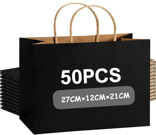 Weifeng 50 Stück Papiertüten Schwarz 27x12x21cm Geschenktüten