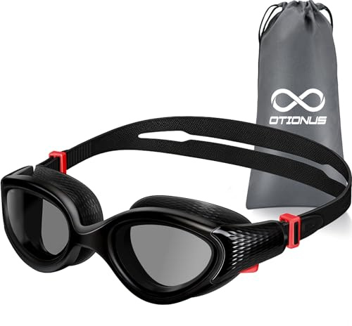 Otionus Adult Swim Goggles, Swimming Goggles for Men Women Youth Anti Fog&UV No Leak Comfort Fit Strap, Clear/Mirrored Lens