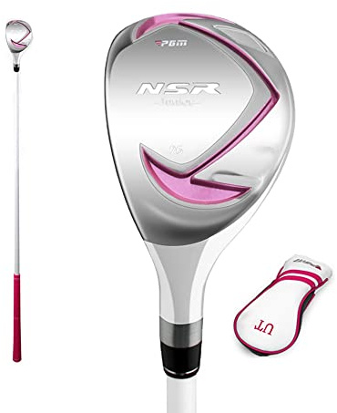 Mazza da golf per bambini con guida a sinistra, in legno di ferro ibrido per bambini e bambine, con copertura per la testa (sinistra, #5 (9-12 anni), rosa)