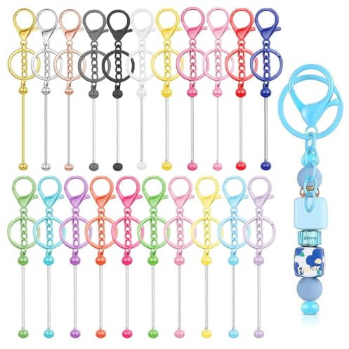 KBRPEY 21 Stück Schlüsselanhänger Perlen Stangen Set DIY Bastelset Bunt Blanko Metall Rohlinge Schlüsselanhänger Streifen für Schmuckherstellung Anhänger Charms