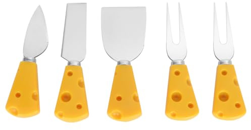 Gatuida Couverts à Fromage et Dessert 5 Pièces Jaunes Manche Forme Fromage – Pelle, Couteau Effilé, Couteau Plat et 2 Fourchettes – Vaisselle pour Fruits et Table Polyvalente