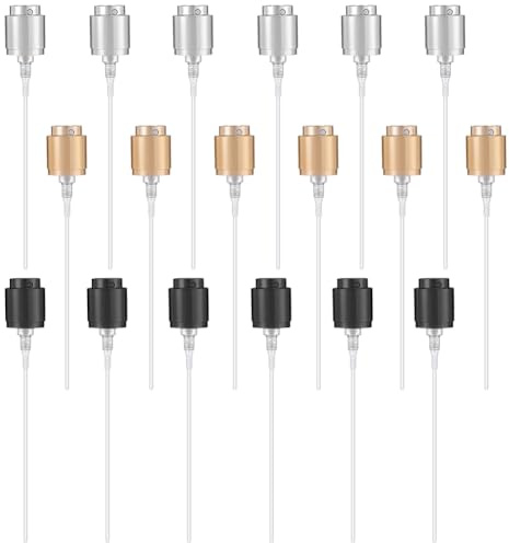 WEBEEDY 18 PCS 15 mm Perfume Spray Bottle Tops 3 Colors Bayonet Fine Mist Sprayer Caps Reusable Spray Bottle Top Replacement for Perfume Bottles Repair and DIY Scent Making(Black,Silver,Gold)
