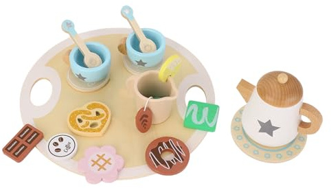 BTOSEP Juego de tazas de té de madera para niñas pequeñas. Juegos de rol Mejoran las habilidades sociales. Imagina un juego de té de madera para reuniones familiares