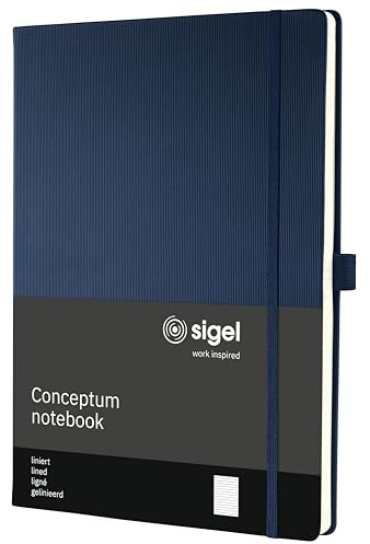 Sigel Conceptum Premium Notizbuch A4 liniert blau Hardcover | CO647, 194 nummerierte Seiten, Inhaltsverzeichnis, Falttasche und Stiftschlaufe