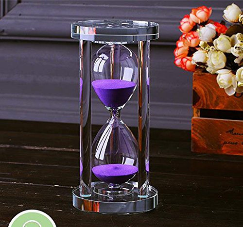MINGZE Sablier Cristal Transparent Sablier Horloge Artisanat Verre Décoration, 15 Minutes / 30 Minutes / 60 Minutes (Violet, 15 Minutes)
