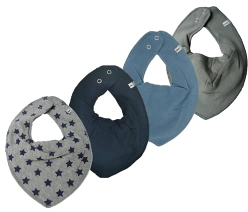 Pippi 4er Set ~ zur Auswahl ~ Baby Dreieckstuch Halstuch 4 Stück Organic Cotton Sterne (Sterne auf grau/navy/jeansblau/dark grey)