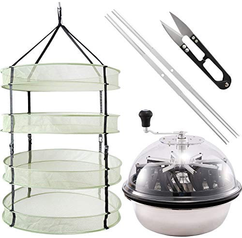 iPower 40,6 cm Blattschüssel Trimmer Twisted Spin Cut für Pflanzenknospen und 0,6 m Durchmesser 4 Schichten Clip on Hanging Herb Drying Rack Net