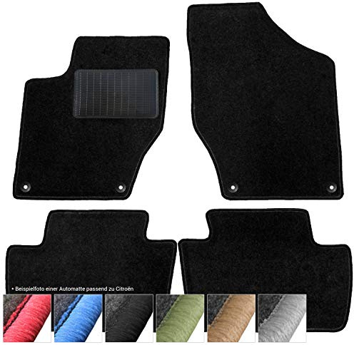 moto-MOLTICO Fußmatten Auto - Velours Autoteppiche | passend für Peugeot 107 Citroen C1 (2005-2014) - 4-teiliges Set - Schwarze Automatten mit Schwarzen Ziernähten