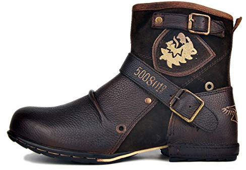 OSSTONE Botas para Moto Botines Hombre de Invierno Piel Zapatos Negras Combate Militares Cremallera Boots OZ-5008-1-N-S-Brown-10.5