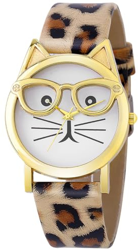 Hemobllo 1 Pc Orologio da Gatto Orologio al Quarzo per Bambini Elettrico Orologio con Leopardata Orologi da Polso per Bambini Carino Acciaio Inossidabile Mancare Cinturino in Pelle