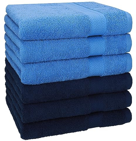 Betz Premium Handtuch Set 6-teilig – 6× Handtücher 50×100 cm, 100% Baumwolle 470 g/m², weich & saugstark, Oeko-TEX® Farbe dunkelblau/hellblau