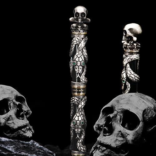 Jinhao Black Snake Füllfederhalter, feine Feder mit Totenkopfkopf, massives Metall