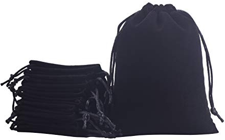 KONMAY 10 Stück Schwarz weicher Samtbeutel Schmuckbeutel mit Kordelzug, 17x23cm Samt Säckchen Hochzeit Party Geschenksäckchen