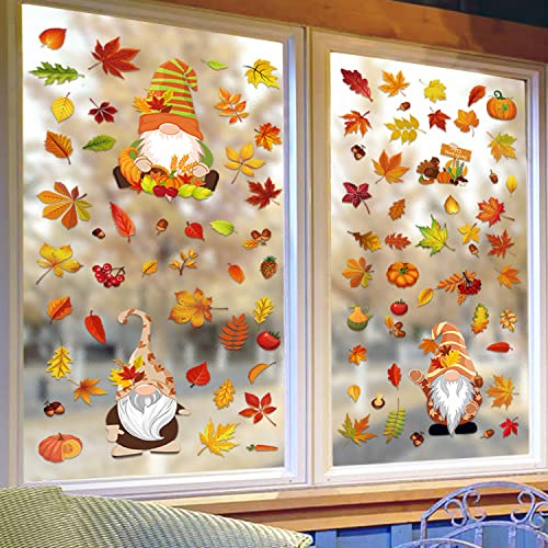 ENYACOS Herbst Fenster Aufkleber - Thanksgiving Dekorationen mit Blättern und Saisonale Urlaub Motiven (C)