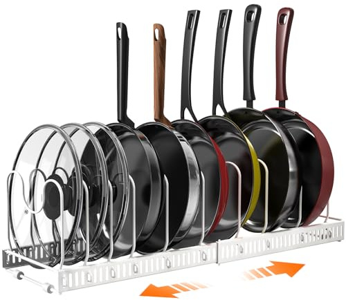 Puricon Deckel und Pfannenhalter Topfdeckelhalter Pfannen Aufbewahrung Topf Organizer Pan Rack für Küchenschrank Schublade Bratpfanne Topfaufbewahrung -Weiß