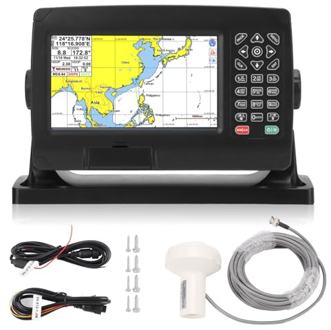 Navigateur GPS par Satellite,IPX6 étanche BDS GPS Positionnement Traceur de Cartes Diffusion Intelligente Système de Carte Double 50000 Points de cheminement pour Bateau, Anglais Seulement