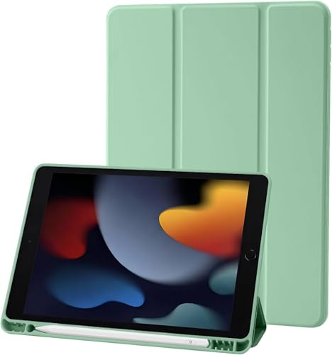 Hülle Kompatibel mit iPad 9 8 7 Generation 10.2 Zoll, Model 2021/2020/2019,9./8./7. Hülle mit Stifthalter, Trifold Ständer Schutzhülle, Auto Schlafen/Wachen for iPad 10,2 - Grün Matcha