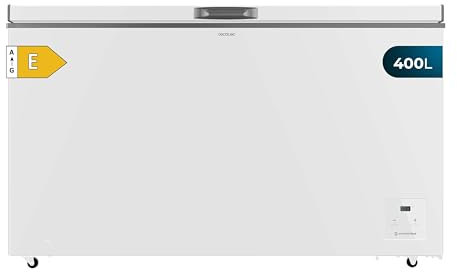 Cecotec Congélateur horizontal Bolero CoolMarket Chest 400 white E. Congélateur 400L, Classe E, Compresseur Inverter, Double Fonction, Congélation rapide, Contrôle électronique, Sécurité enfants.