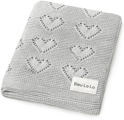 Bleu La La Herz Babydecke - 100% Luxuriöse Weichbaumwollstrick Warme Gemütliche Kuscheldecke für Kinderwagen und WiegePuckdecke für Neugeborene Säuglinge und Kleinkinder (Heidegrau)