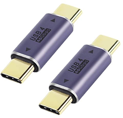 GELRHONR Adaptateur USB C mâle vers USB C mâle PD100W, connecteur USB type-c 40Gbps, charge rapide de transmission de données, appareils Thunderbolt 4 / 3, vidéo 8k@60Hz (2 paquets)