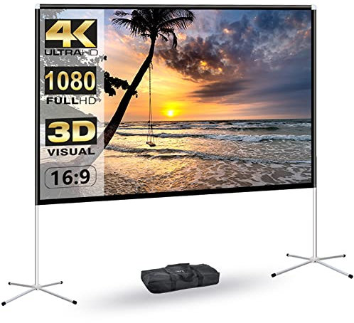 Schermo portatile del proiettore con supporto all'esterno: schermo di proiezione da campeggio 80 pollici 4K schermo di film per casa cortile interno 16:9 HD notte