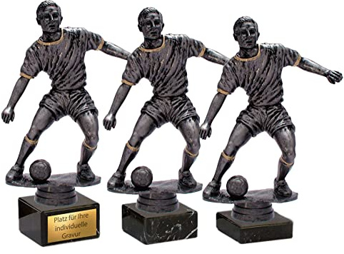 eberin · Fußball Pokale mit Wunschtext · Wanderpokal · Resinfigur Fussballspieler Altsilber/Gold auf Marmorsockel · Fußballverein · Pokal in 3 Größen erhältlich · (19,5 cm)