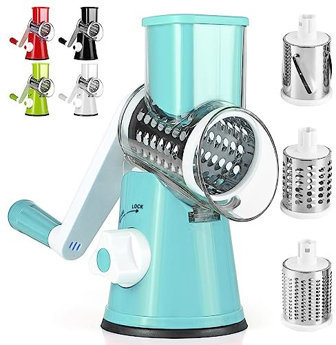 Dreamhigh® Taglia Verdure Manuale, Mandolina per Verdure con 3 Acciaio Inox Pale Tamburo, Forte Aspirazione, Grattugia Verdure, per Cucina Verdure, Patate, Carote, insalate, Tritatutto