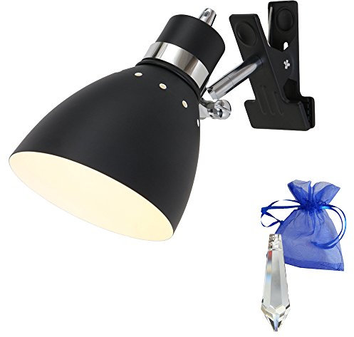 Christoph Palme Leuchten Klemmstrahler Schwarz matt mit E27 Fassung 230V 6827ZW Klemmleuchte ohne Lampe + Kristall Give-Away