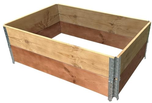 2 x Palettenrahmen NUSS und Eiche Hochbeet PR12080EINU aus Holz, 120x80x39 cm groß, faltbar, steckbar und stapelbar, Hochbeet für Garten, Obst, Pflanzen, Blumen, Gemüse und Kräuter