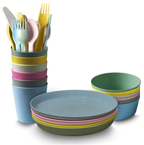 Home Stuff Kids Tableware Set -Dinnerware Set Plate, Mug, Cutlery, and Bowl, Plastic 36 Pcs Set, Plastic Won't Break and It's Harmless, Reusable, for Kids Home Kitchen or Picnics use.