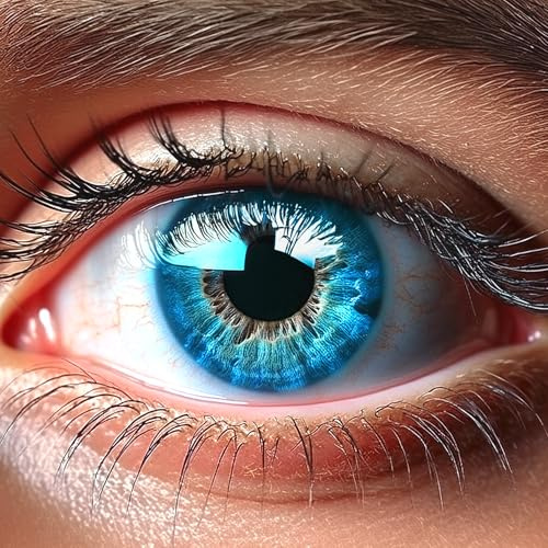 Glamlens lentilles de couleur bleu naturelles colorées très haute opacité Amalfi Azul + étuis à lentilles de contact - 1 paire (2 pièces) - 90 Jours - sans correction - 0,00 Dioptries