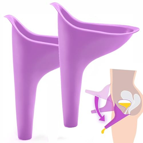 2Pack Female Urinal - Flexible, Reusable, Portable & Recyclable Rubber Female Urinal for Women Pee Funnel Allows Women to Pee Standing Up for Funnel, Outdoor, Activities, Camping - Purple