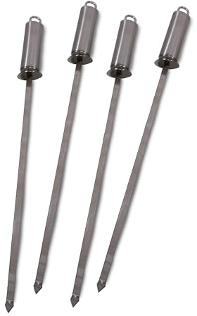 Frischluftküche Grillspieße mit Abstreifer 4 Stück Edelstahl - Ermöglicht einfaches Entfernen von Grillgut, verbessert das Grillen von Fleisch und Gemüse - Edelstahl, 43cm