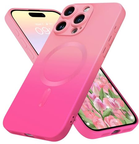 DOMAVER Cover magnetica per iPhone 15 Pro Max Cover in silicone morbida per iPhone 15 Pro Max Case, compatibile con Magsafe, custodia antiurto antiscivolo anti-graffio custodia sottile, rosa fluo