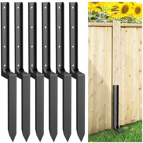 2-4-6-8 PCS Fence Post Repair Kit, Thickened Fence Post Repair Stakes, Heavy Duty Steel Fence Post Anchor for Fixing Tilted or Broken Wood Fence Post (6 Pack, Black)