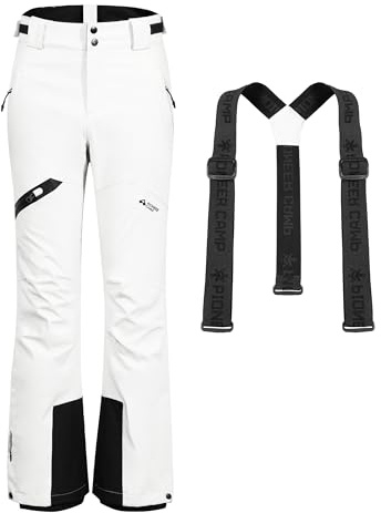 Pioneer Camp Skihose Damen Schneehose abnehmbaren Hosenträgern Wasserdicht Winddichte Verschweißte Nähte Schneefang Snowboardhose Softshellhose Outdoorhose Funktionshose Weiß L