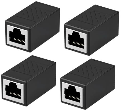 4 Pieces RJ45 Coupler, Ethernet Extension Adapter Network Connector, Female to Female, for Cat7/Cat6/Cat5e/Cat5 Ethernet Network Cable, High-Speed 10 Gbps Data Transfer, Secure Connection (Black)