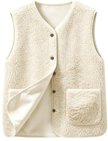 CheChury Teddy Fleece Weste Damen Leichte Weste Fleeceweste Herbst Winter Warm Ärmellos Westen Leicht Casual Einfarbig Damenweste Herbstmantel Pelzjacke Knöpfen Plüschweste Mit Taschen V-Ausschnitt