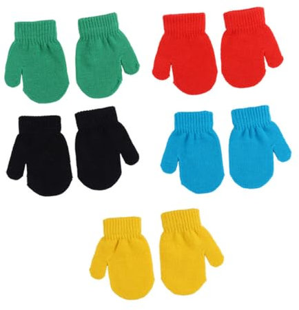 LALADEFIEE 5paare Kinderhandschuhe Warme Gestrickte Vollfinger-mitten Für Winter Farben Atmungsaktive Und Dehnbare Handschuhe Für