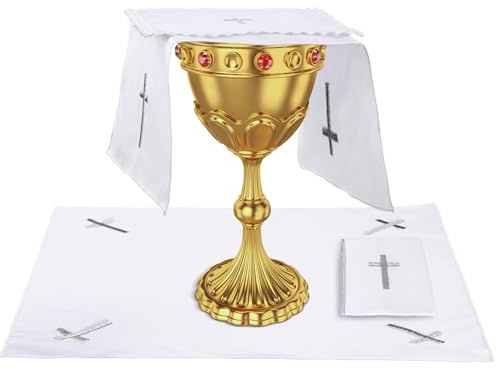 Oudain 4 Pcs Catholic Altar Poly/Cotton Purificator Altar Linen Towel Set Embroidered Purificator with Cross Center Church Catholic Communion Supplies