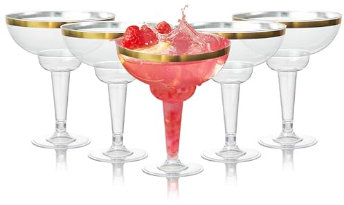 MATANA 48 Elegant Plastic Margarita Cocktail Glasses with Gold Rim (360ml / 12oz) - Sturdy & Reusable - Daiquiri Martini Glasses for Weddings Birthdays, Christmas & Outdoor Parties