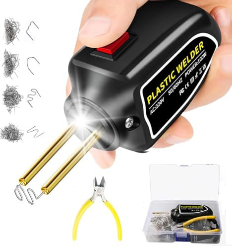 Plastic Welding Kit, Portable 100W Plastic Welder with 4 Shapes/ 200pcs Hot Staples, Plastic Repair Kit for Welding Broken Plastics and Car Bumper