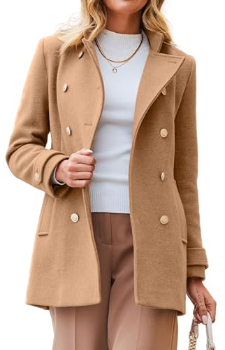 IDEALSANXUN Womens Fall Winter Peacoat Wool Coat Double Breasted Blazer Jacket Trench Coat, Camel, Medium