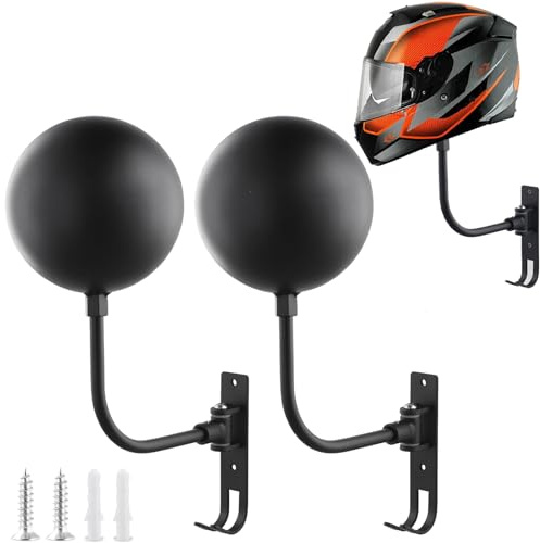 MAHIONG 2 PCS 180° Rotatable Helmet Stand, Helmet Display Rack with Hook, Wall Mounted Carbon Steel Helmet Holder for Motorbike, Caps, Baseballs, Rugby Helmet, 32.5 x 12 cm