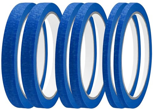 Leikedun Lot de 6 rouleaux de ruban de masquage à ligne fine, 5 mm/7 mm/12 mm de large, 20 m, ruban de masquage inscriptible pour artistes de peinture, décoration, bricolage, école automobile
